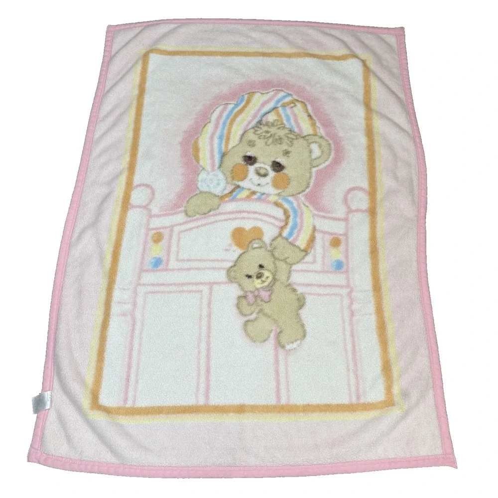 Sleepy Teddy Bear Baby Crib Blanket Pink Acrylic Plush Sherpa Nursery‎ Toddler